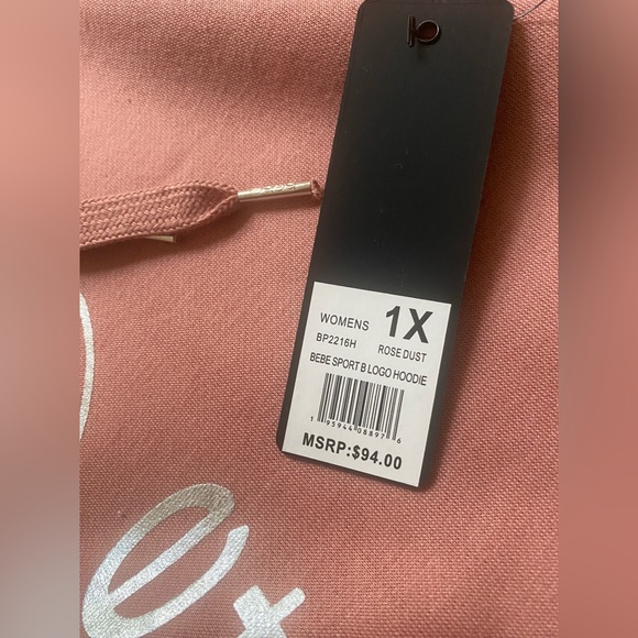 BEBE Sweatshirt Sport B Logo Hoodie Women’s Size 1X Rose Dust NWT Activewear - Picture 8 of 9